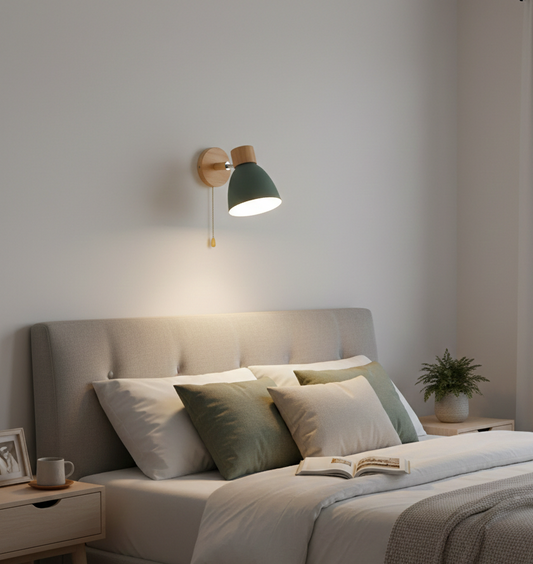 NordicGlow | Elegant Wooden Modern Wall Sconce Light with Pull Switch