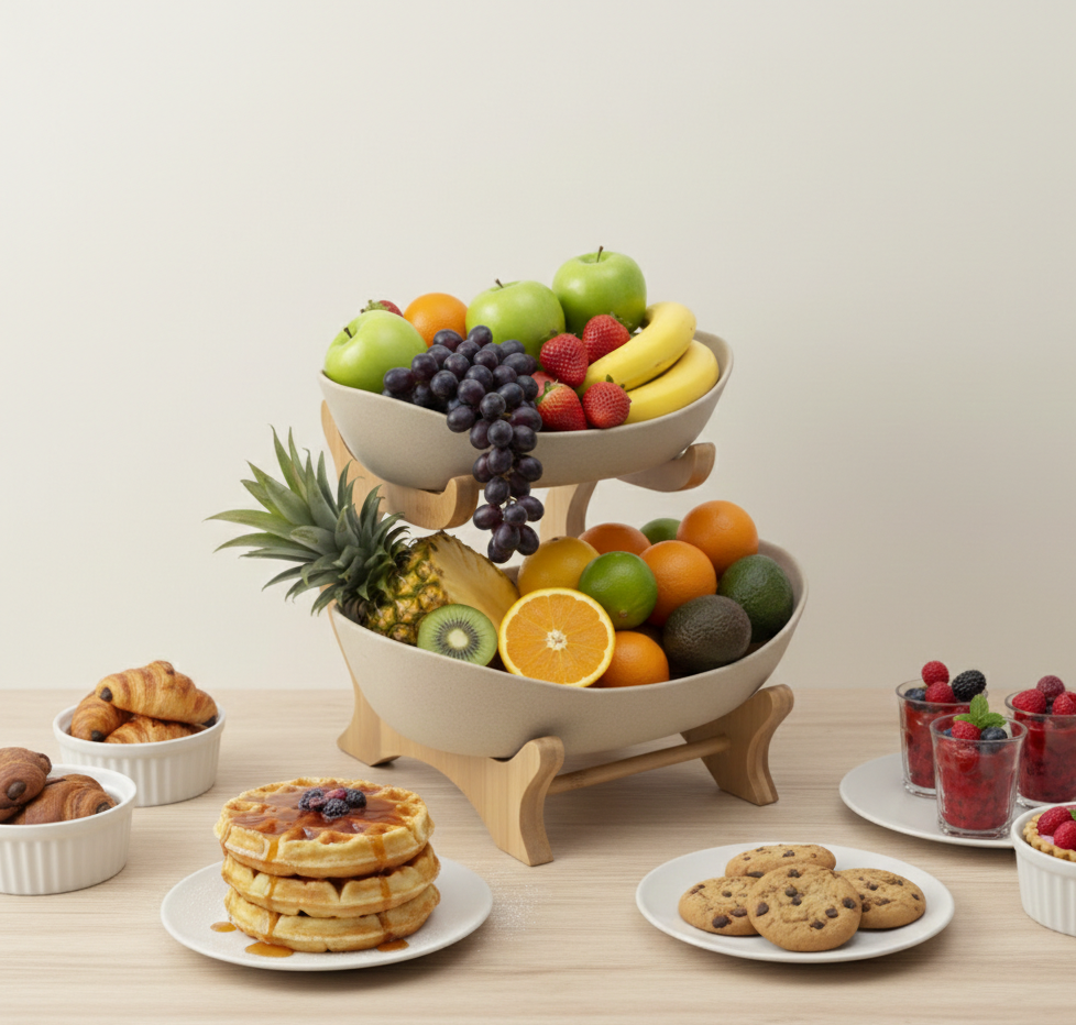 Elegant Three-Tier Plastic Fruit Bowl with Space-Saving Design for Stylish Kitchen Storage