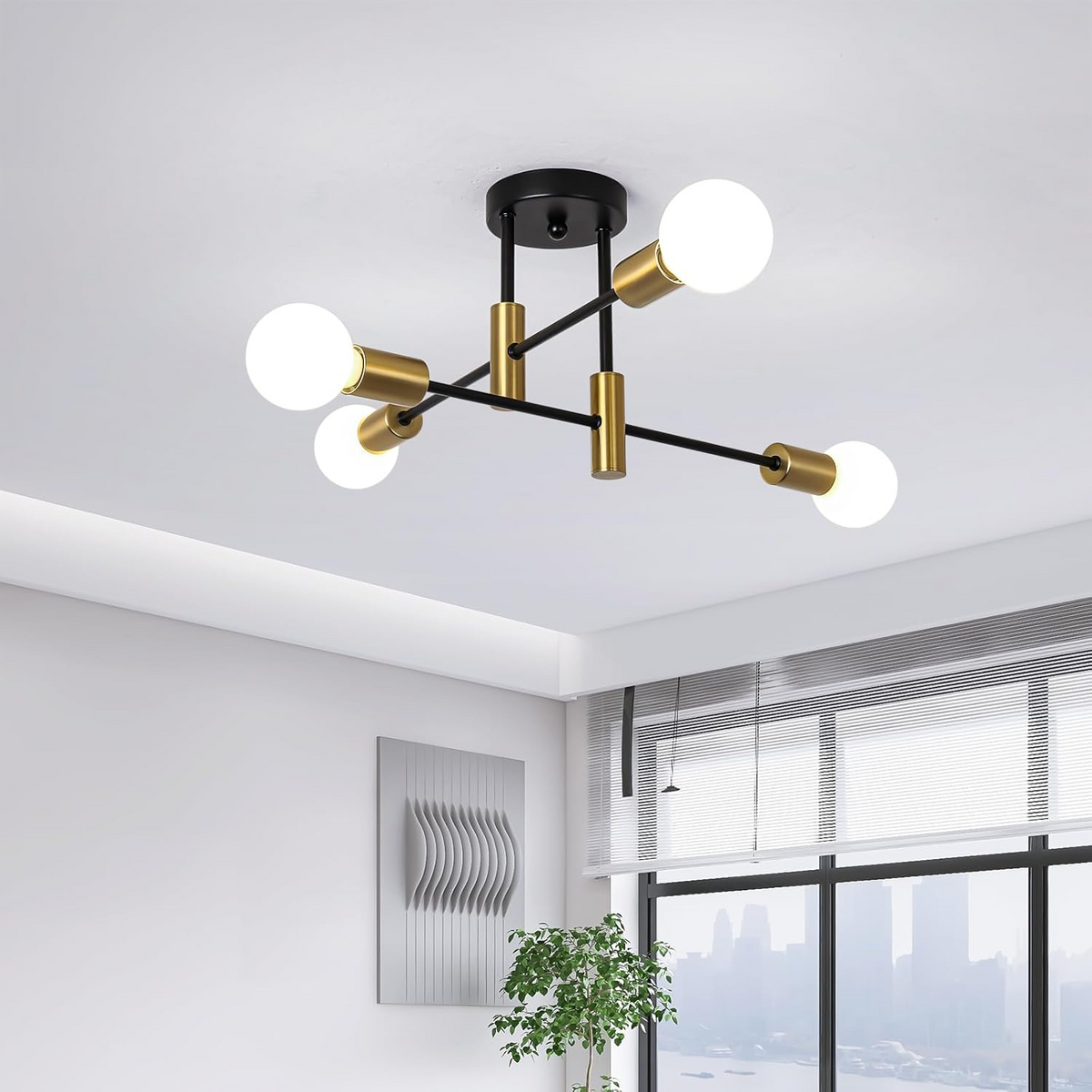 Modern Ceiling Light Fixture with Multi-Directional Arms | Stylish Two-Tone Design for Elegant Room Illumination 5
