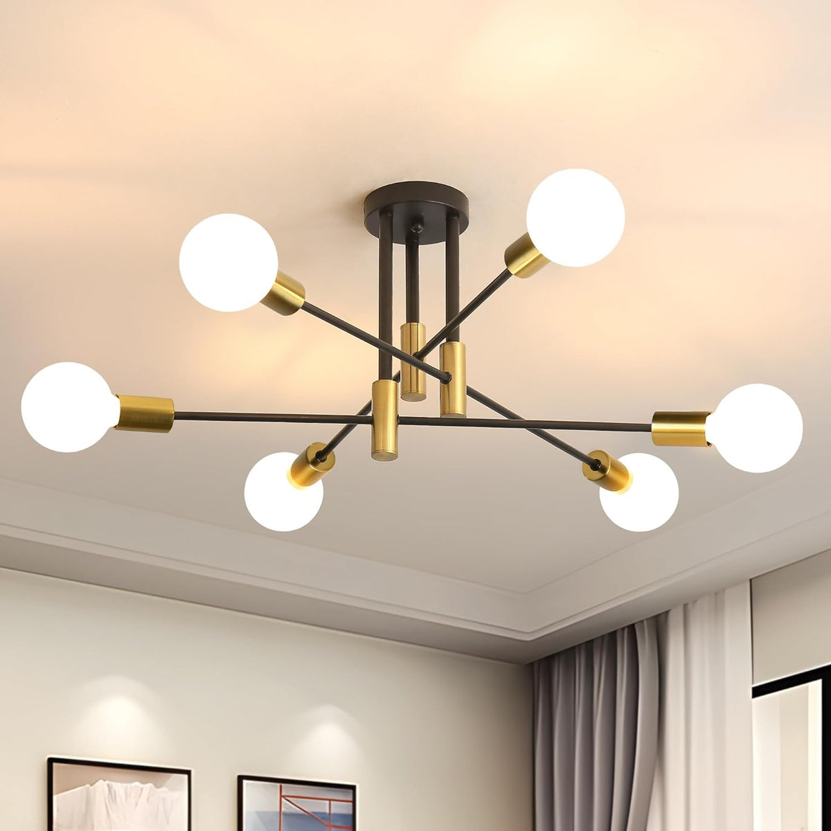 Modern Ceiling Light Fixture with Multi-Directional Arms | Stylish Two-Tone Design for Elegant Room Illumination 9