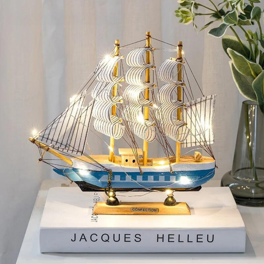 NaturaWave | Elegant Wooden Sailboat Small Accent Lamp with LED Light 3
