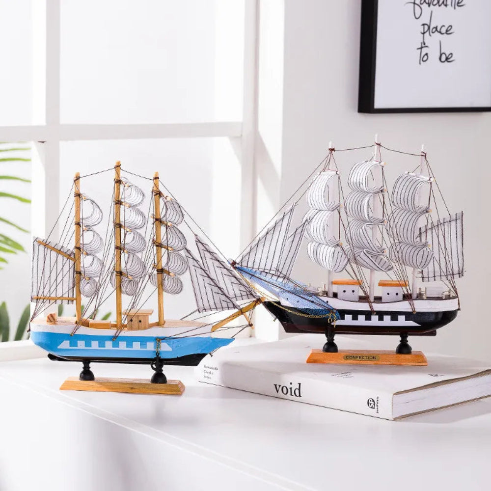 NaturaWave | Elegant Wooden Sailboat Small Accent Lamp with LED Light 7